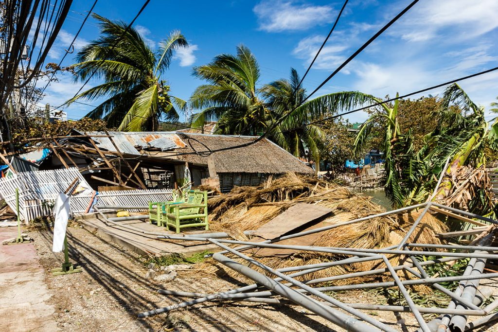 Hurricane destruction with trees in background