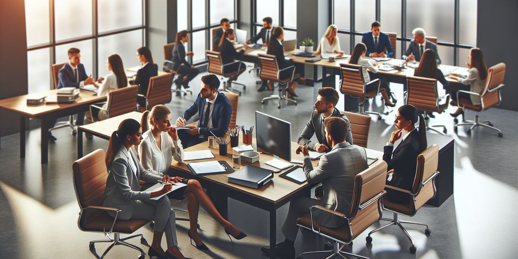 Texas insurance office with professionals discussing